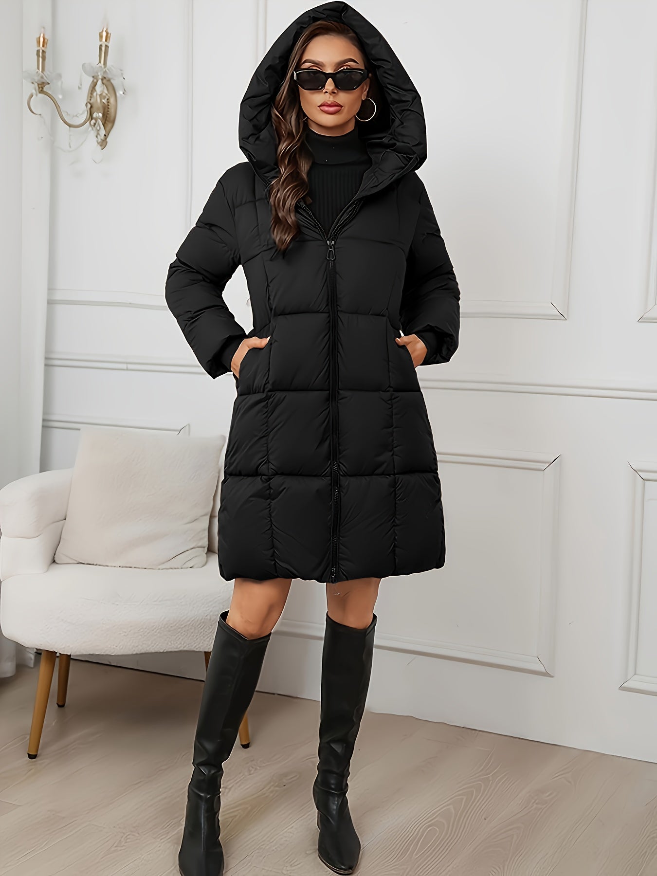 Women's Elegant Quilted Longline Puffer Coat | Cozy Hooded Winter Jacket 8