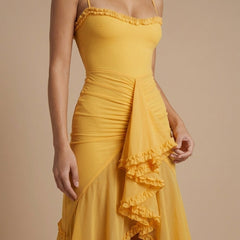 Women's Elegant Ruched Maxi Dress | Sweetheart Neckline with Ruffle Trim for Summer Events 1