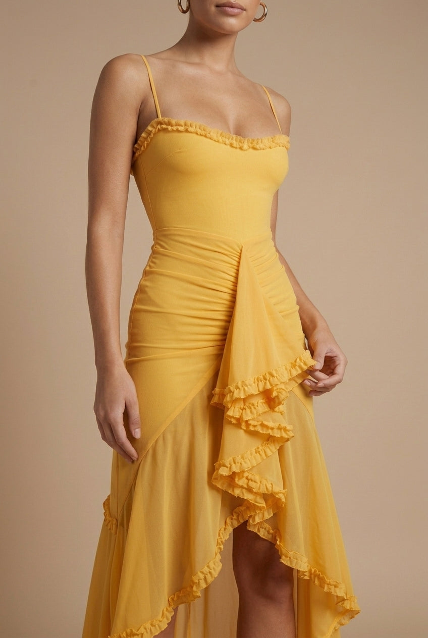 Women's Elegant Ruched Maxi Dress | Sweetheart Neckline with Ruffle Trim for Summer Events 1