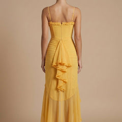 Women's Elegant Ruched Maxi Dress | Sweetheart Neckline with Ruffle Trim for Summer Events 2