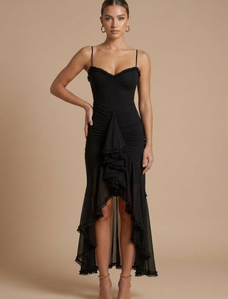 Women's Elegant Ruched Maxi Dress | Sweetheart Neckline with Ruffle Trim for Summer Events 4