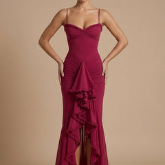 Women's Elegant Ruched Maxi Dress | Sweetheart Neckline with Ruffle Trim for Summer Events 5