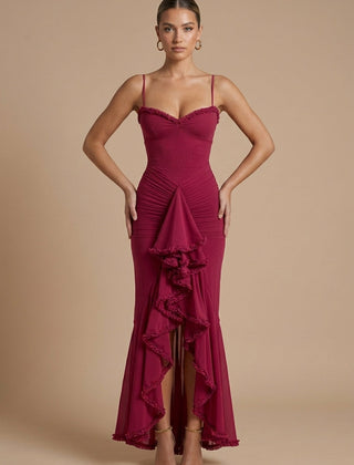 Women's Elegant Ruched Maxi Dress | Sweetheart Neckline with Ruffle Trim for Summer Events 5