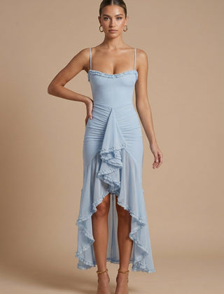 Women's Elegant Ruched Maxi Dress | Sweetheart Neckline with Ruffle Trim for Summer Events 6