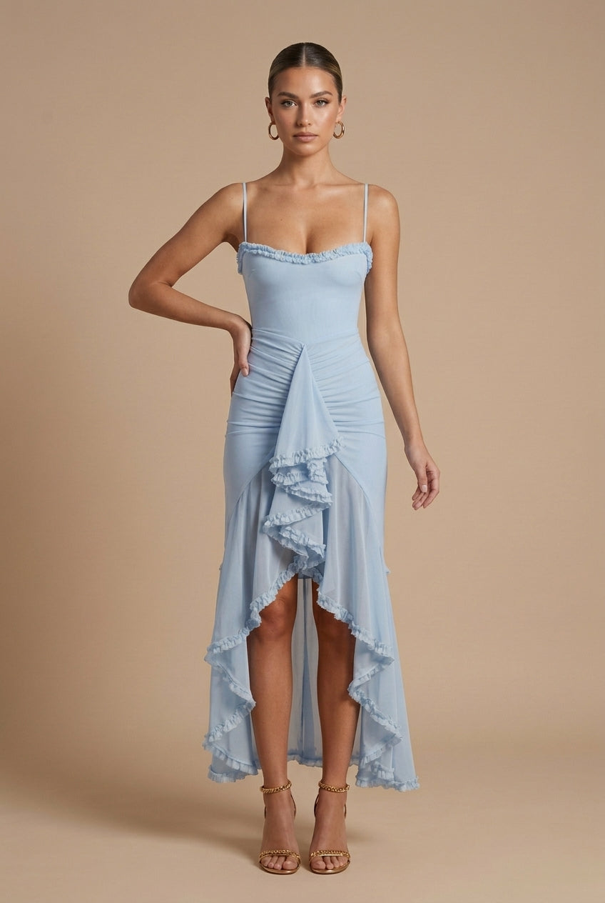 Women's Elegant Ruched Maxi Dress | Sweetheart Neckline with Ruffle Trim for Summer Events 6