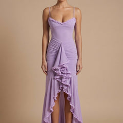 Women's Elegant Ruched Maxi Dress | Sweetheart Neckline with Ruffle Trim for Summer Events 8