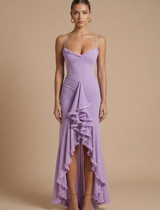 Women's Elegant Ruched Maxi Dress | Sweetheart Neckline with Ruffle Trim for Summer Events 8