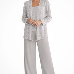 Women's Elegant Sequined Three-Piece Suit | Stylish Wide Leg Pant Set for Special Occasions 0