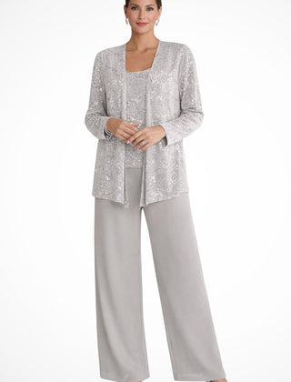 Women's Elegant Sequined Three-Piece Suit | Stylish Wide Leg Pant Set for Special Occasions 0