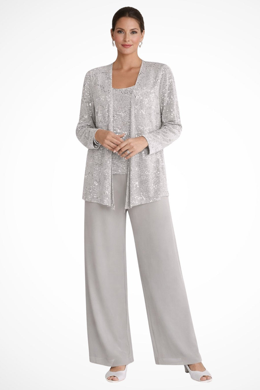 Women's Elegant Sequined Three-Piece Suit | Stylish Wide Leg Pant Set for Special Occasions 0