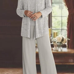 Women's Elegant Sequined Three-Piece Suit | Stylish Wide Leg Pant Set for Special Occasions 1