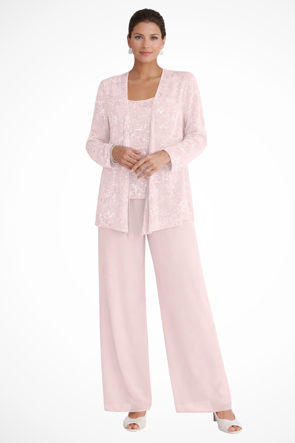 Women's Elegant Sequined Three-Piece Suit | Stylish Wide Leg Pant Set for Special Occasions 10
