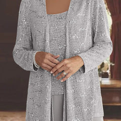Women's Elegant Sequined Three-Piece Suit | Stylish Wide Leg Pant Set for Special Occasions 2