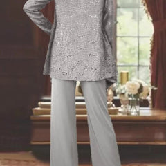 Women's Elegant Sequined Three-Piece Suit | Stylish Wide Leg Pant Set for Special Occasions 3