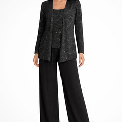 Women's Elegant Sequined Three-Piece Suit | Stylish Wide Leg Pant Set for Special Occasions 4