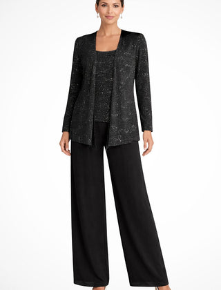 Women's Elegant Sequined Three-Piece Suit | Stylish Wide Leg Pant Set for Special Occasions 4