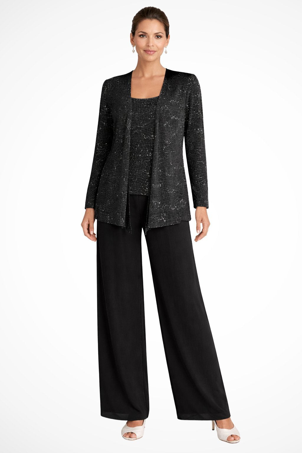 Women's Elegant Sequined Three-Piece Suit | Stylish Wide Leg Pant Set for Special Occasions 4