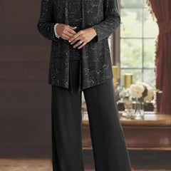 Women's Elegant Sequined Three-Piece Suit | Stylish Wide Leg Pant Set for Special Occasions 5