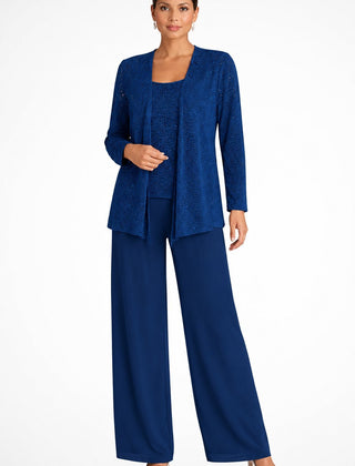 Women's Elegant Sequined Three-Piece Suit | Stylish Wide Leg Pant Set for Special Occasions 6