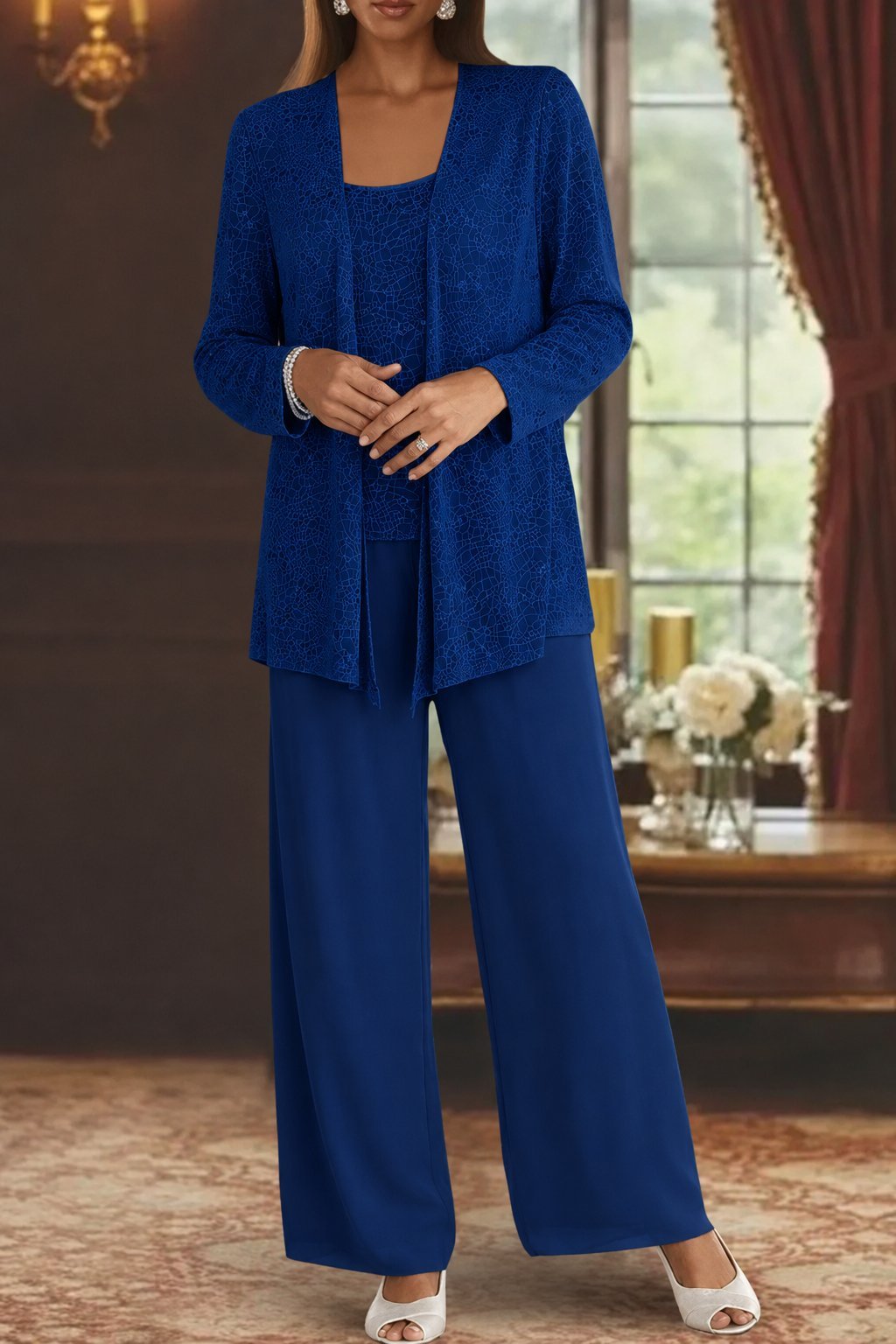 Women's Elegant Sequined Three-Piece Suit | Stylish Wide Leg Pant Set for Special Occasions 7