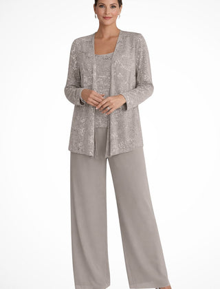 Women's Elegant Sequined Three-Piece Suit | Stylish Wide Leg Pant Set for Special Occasions 8