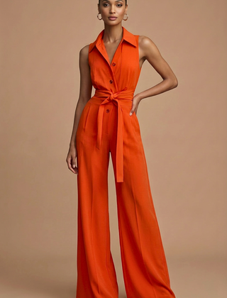 Women's Elegant Sleeveless Jumpsuit | Chic Wide Leg Design with Adjustable Tie Waist 0