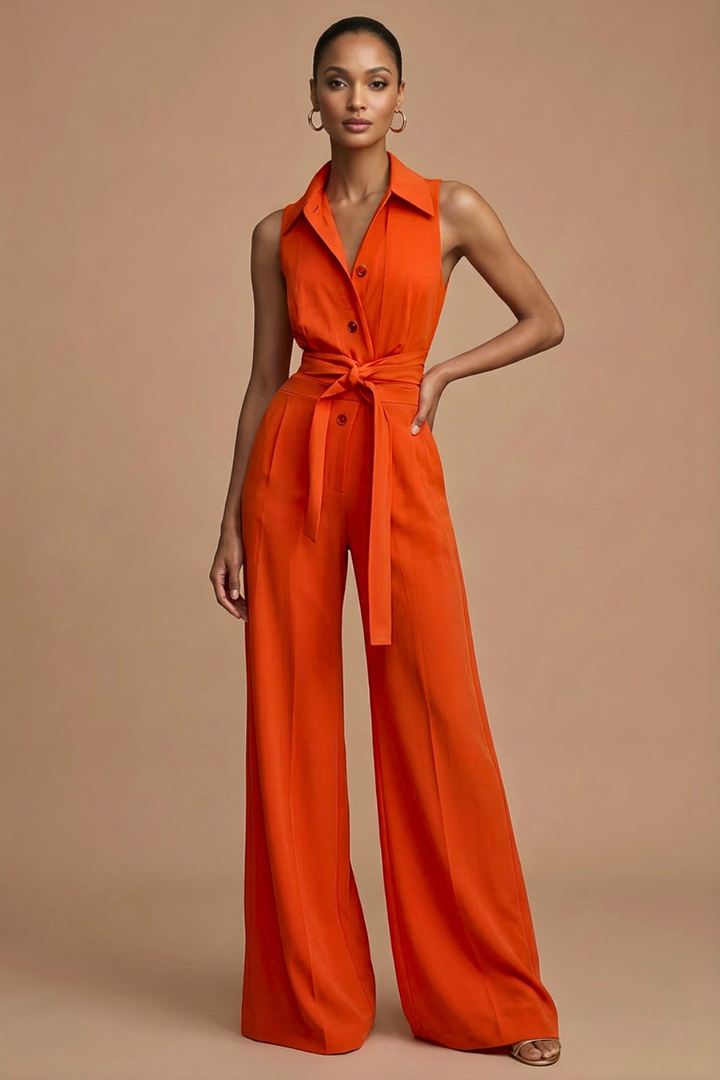 Women's Elegant Sleeveless Jumpsuit | Chic Wide Leg Design with Adjustable Tie Waist 0