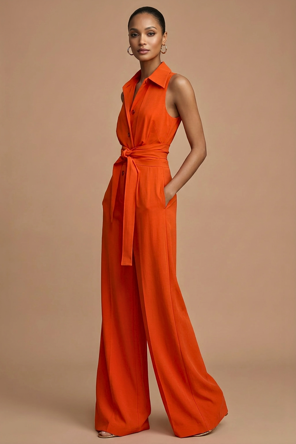 Women's Elegant Sleeveless Jumpsuit | Chic Wide Leg Design with Adjustable Tie Waist 1