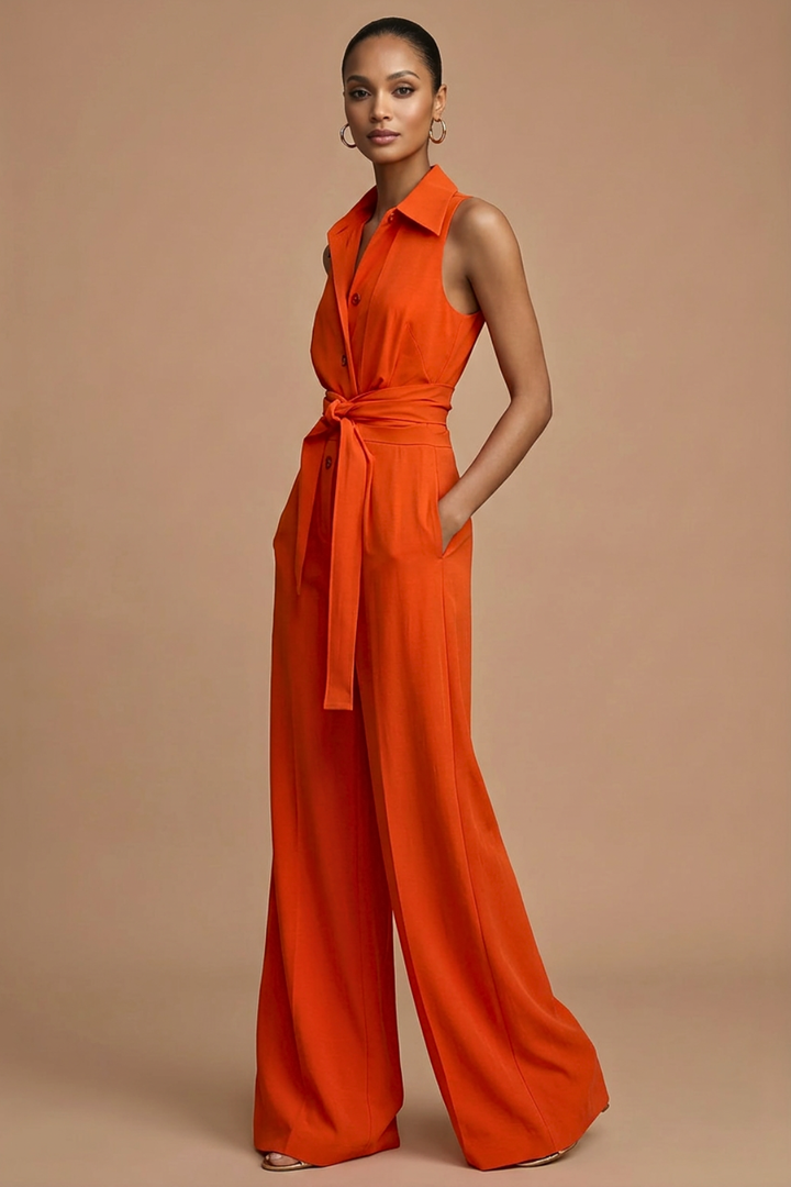Women's Elegant Sleeveless Jumpsuit | Chic Wide Leg Design with Adjustable Tie Waist 1