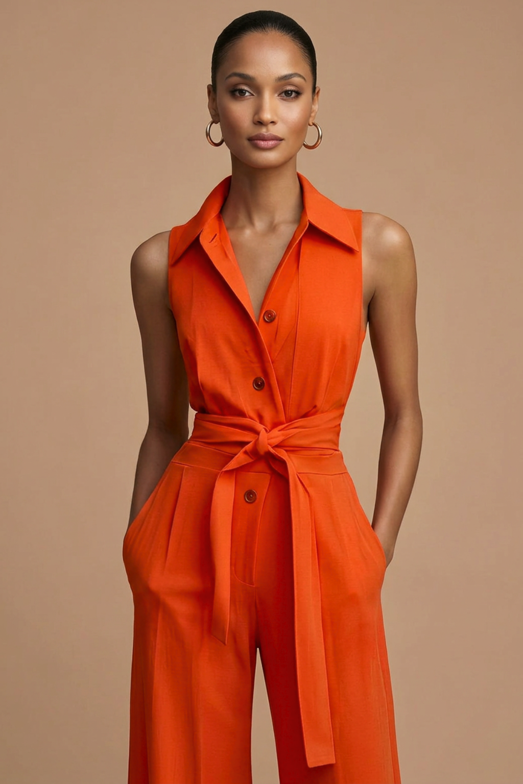 Women's Elegant Sleeveless Jumpsuit | Chic Wide Leg Design with Adjustable Tie Waist 2