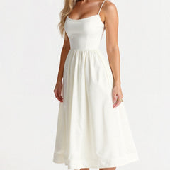 Women's Elegant Spaghetti Strap Midi Dress | Graceful A-Line Summer Cocktail Gown 0