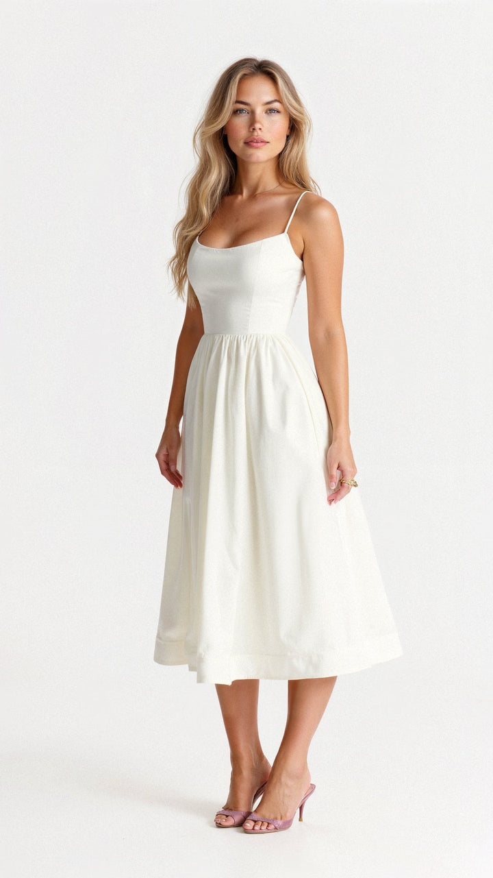 Women's Elegant Spaghetti Strap Midi Dress | Graceful A-Line Summer Cocktail Gown 0