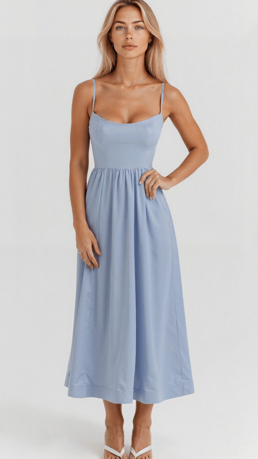 Women's Elegant Spaghetti Strap Midi Dress | Graceful A-Line Summer Cocktail Gown 2