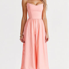 Women's Elegant Spaghetti Strap Midi Dress | Graceful A-Line Summer Cocktail Gown 8