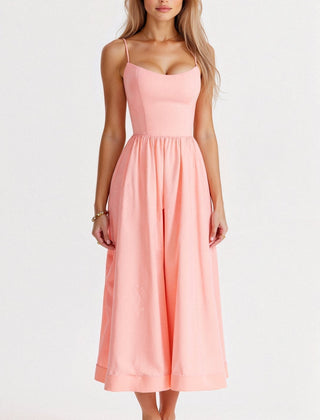 Women's Elegant Spaghetti Strap Midi Dress | Graceful A-Line Summer Cocktail Gown 8