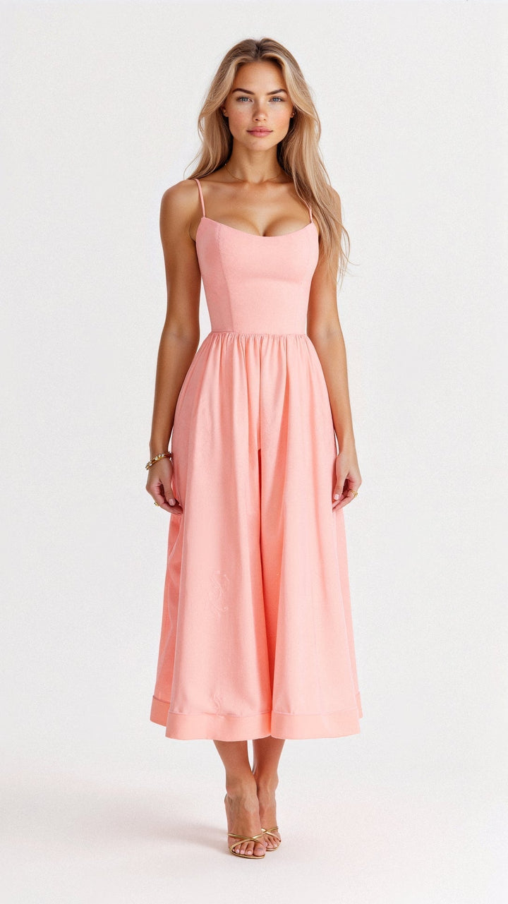 Women's Elegant Spaghetti Strap Midi Dress | Graceful A-Line Summer Cocktail Gown 8