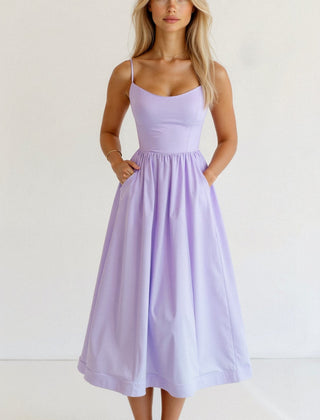 Women's Elegant Spaghetti Strap Midi Dress | Graceful A-Line Summer Cocktail Gown 9