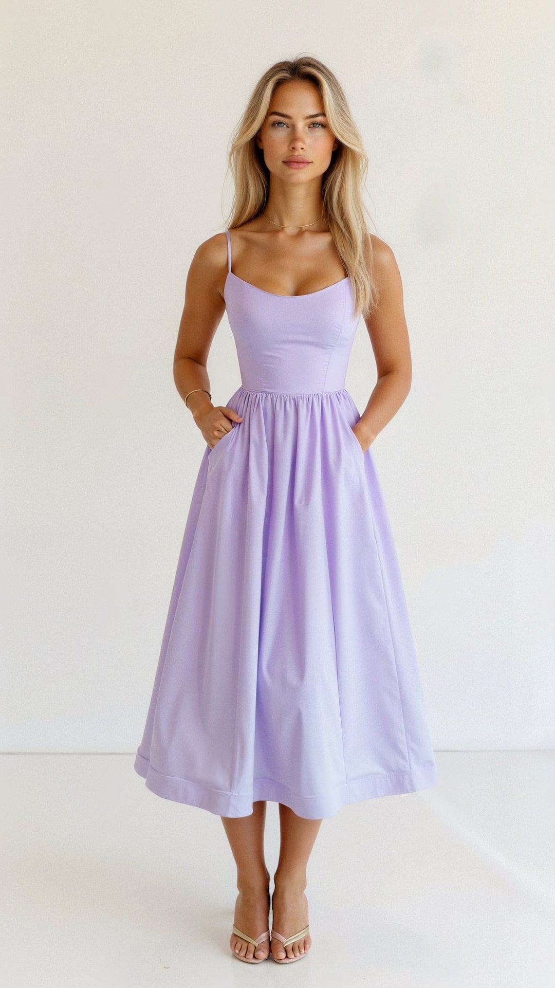Women's Elegant Spaghetti Strap Midi Dress | Graceful A-Line Summer Cocktail Gown 9