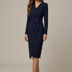 Women's Elegant Tailored Blazer Dress | Chic V-Neck Asymmetric Hem 0