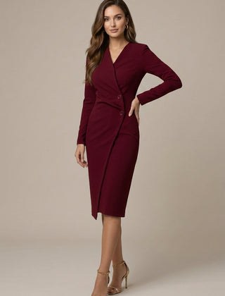 Women's Elegant Tailored Blazer Dress | Chic V-Neck Asymmetric Hem 3