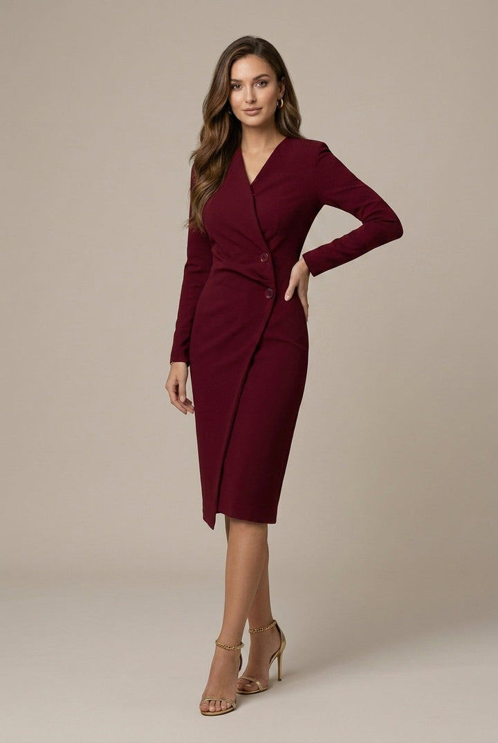 Women's Elegant Tailored Blazer Dress | Chic V-Neck Asymmetric Hem 3