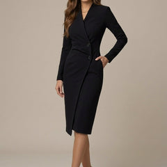Women's Elegant Tailored Blazer Dress | Chic V-Neck Asymmetric Hem 5