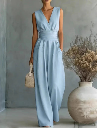 Women's Elegant V-Neck Jumpsuit | Sophisticated Sleeveless Wide-Leg Design 0