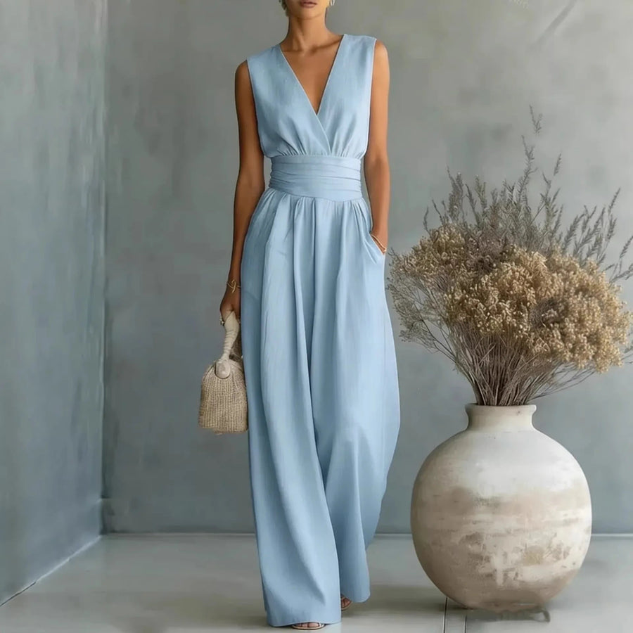 Women's Elegant V-Neck Jumpsuit | Sophisticated Sleeveless Wide-Leg Design 0