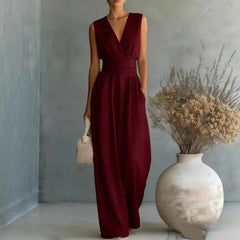 Women's Elegant V-Neck Jumpsuit | Sophisticated Sleeveless Wide-Leg Design 1