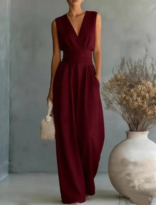 Women's Elegant V-Neck Jumpsuit | Sophisticated Sleeveless Wide-Leg Design 1