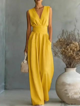 Women's Elegant V-Neck Jumpsuit | Sophisticated Sleeveless Wide-Leg Design 2