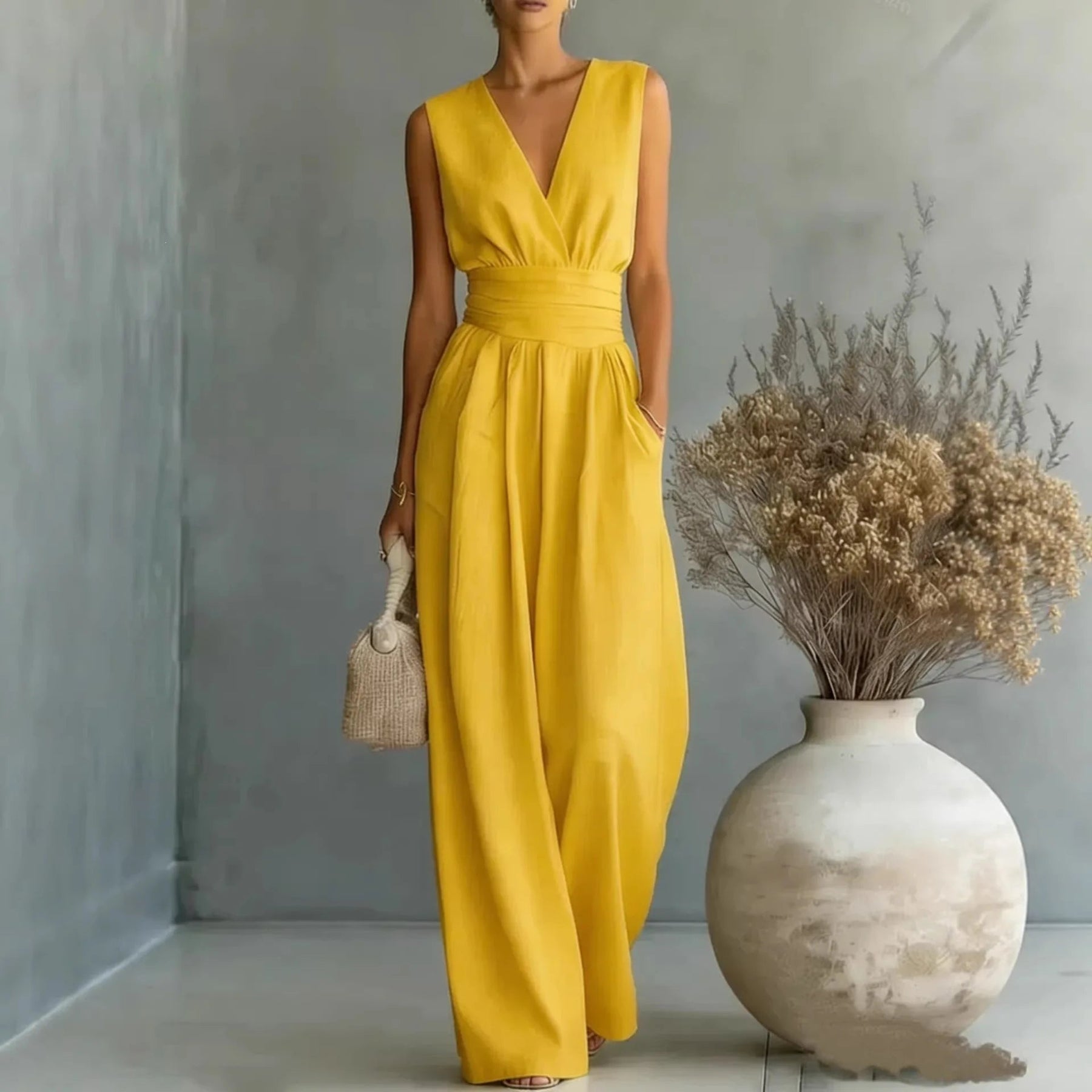 Women's Elegant V-Neck Jumpsuit | Sophisticated Sleeveless Wide-Leg Design 2