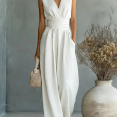 Women's Elegant V-Neck Jumpsuit | Sophisticated Sleeveless Wide-Leg Design 4