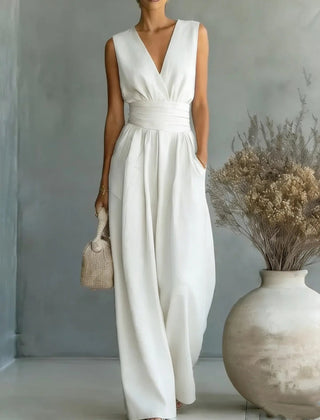Women's Elegant V-Neck Jumpsuit | Sophisticated Sleeveless Wide-Leg Design 4